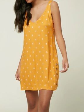 O’Neill Phan Micro Polka Dot Sleeveless Tank Yellow Orange Small Mini Dress